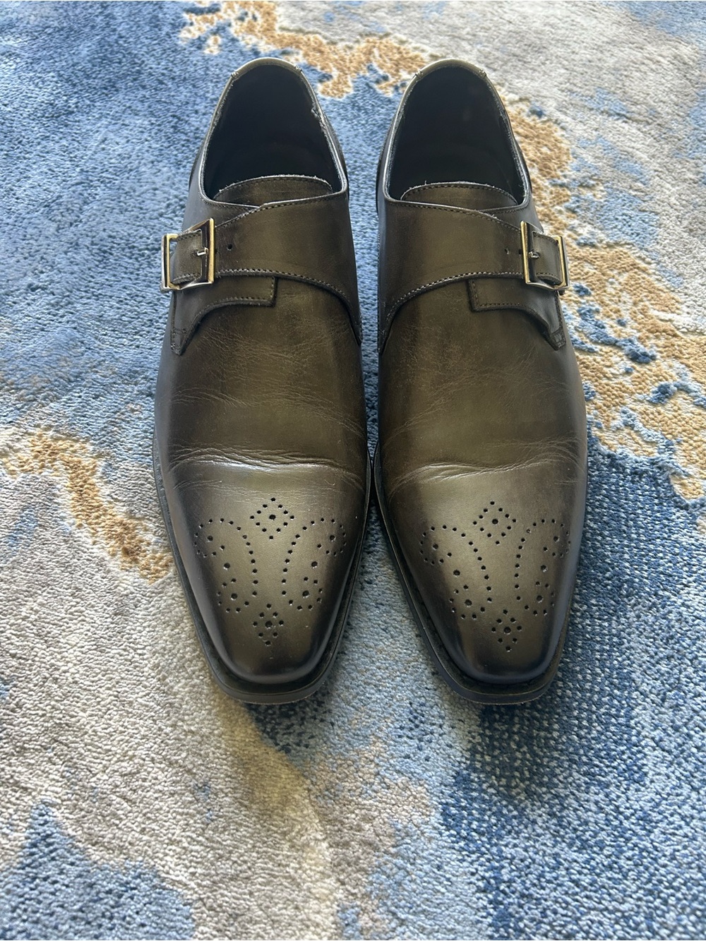 Men's Black Leather Single Monk Strap Oxfords